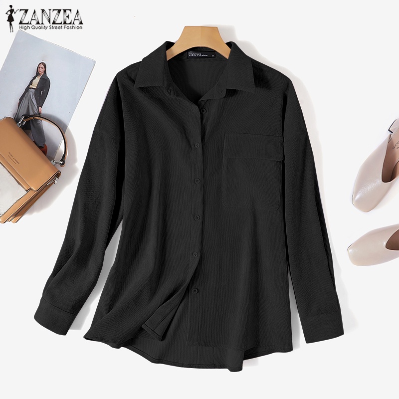 ZANZEA Women Turn-down Collar Long Sleeve Shirts Loose Casual Corduroy Blouse