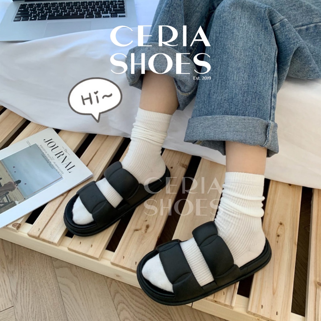 MlNlSO Sandal Slop Wanita Jelly PVC Korean Strap Bahan Karet Empuk Elastis Import Anti Slip Sol Sendal Slop Perempuan