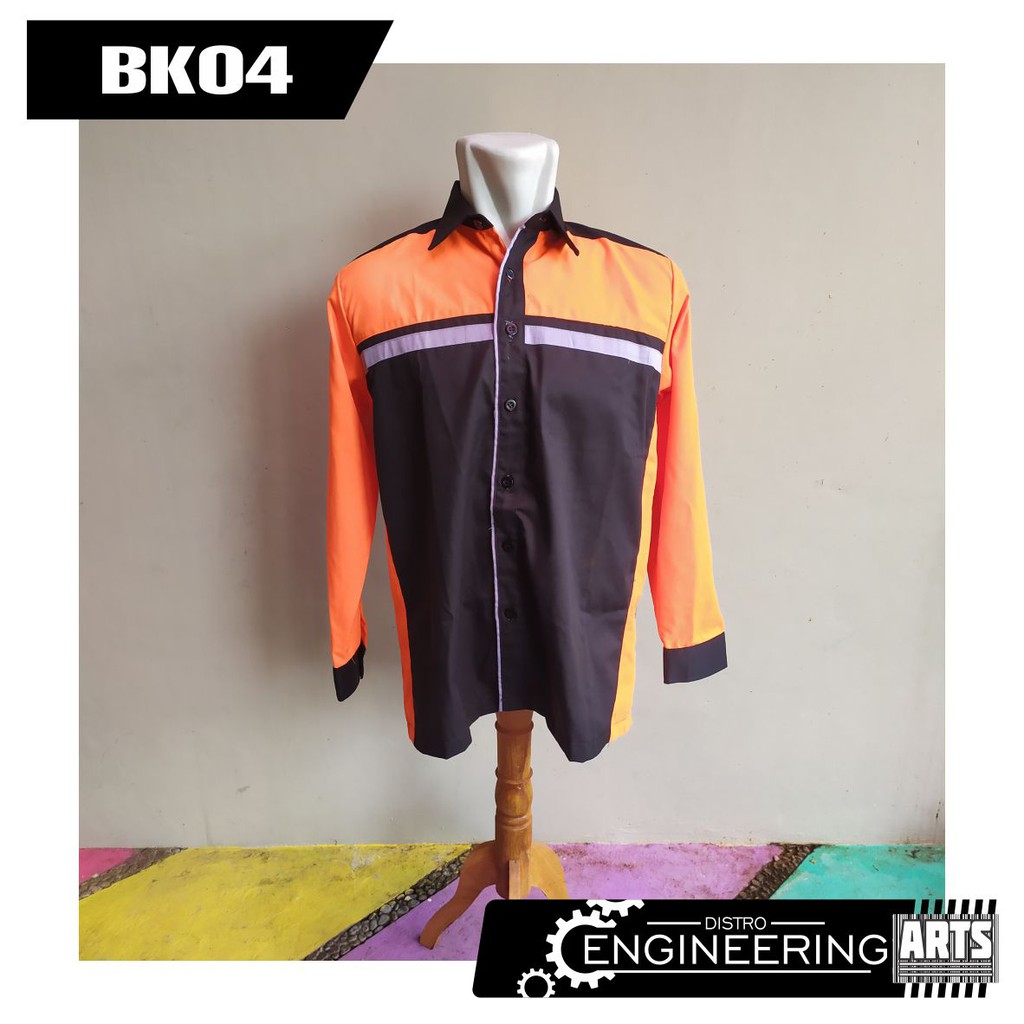 Baju Kerja Lengan Panjang Warna Orange Hitam - Seragam Kerja Guru Teknik - Wearpack Atasan Keren