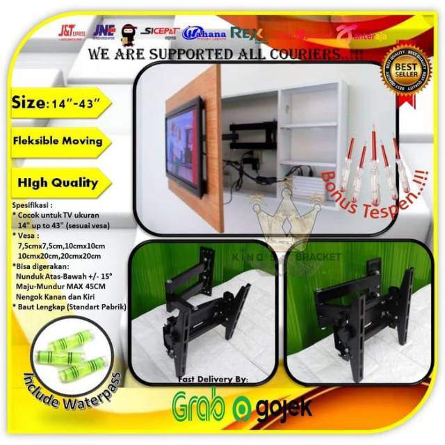 Bracket tv LED LCD Swifle/Lengan 14in sampai 43in universal AEI.SWB-002