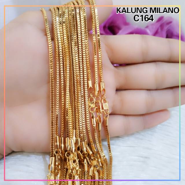 Milano polos kalung wanita tanpa liontin dewasa perhiasan lapis emas gold C164