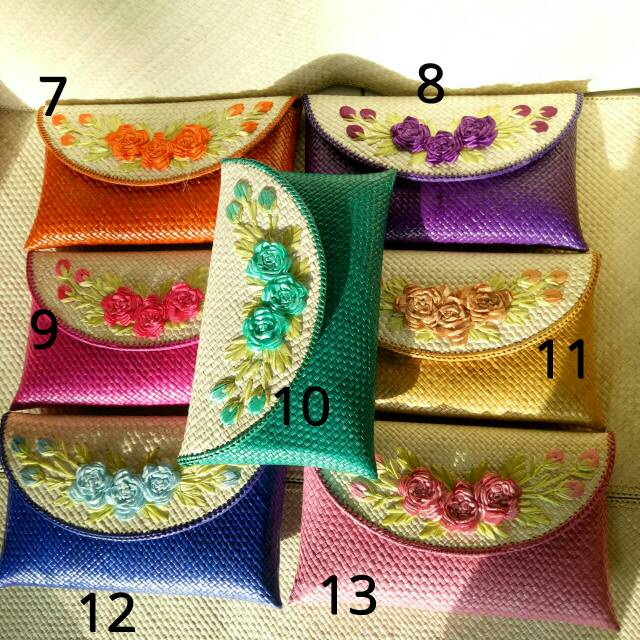 Clutch sulam motif bunga cantik / clutch pesta / clutch anyaman pandan  / cluth sulam etnik