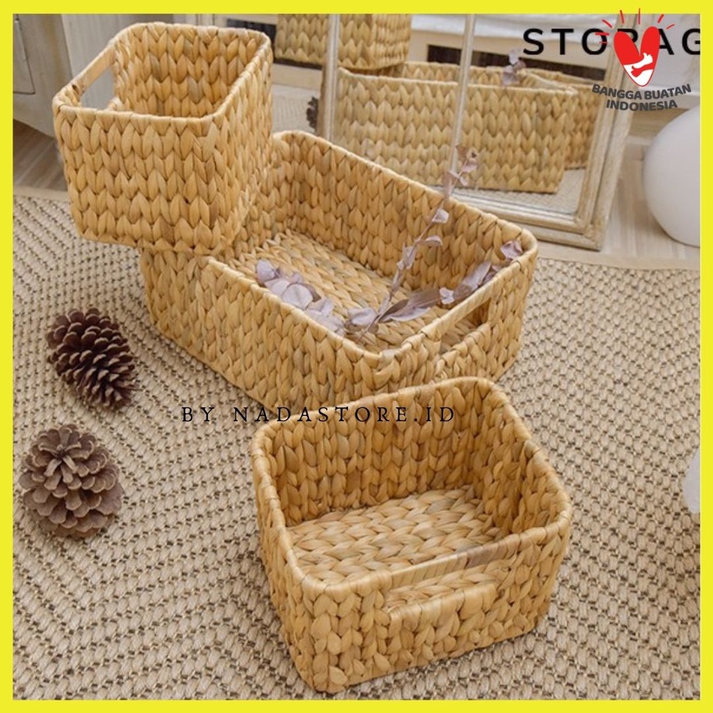 Set of 3 (1 Besar 2 Medium) Water hyacinth baskets / Keranjang Penyimpanan Enceng Gondok Code EC-03