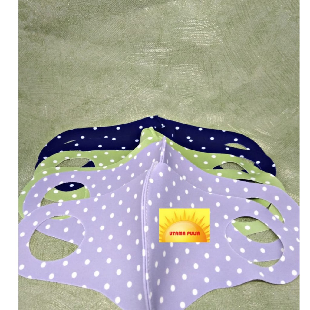  MASKER  KAIN SCUBA MOTIF POLKADOT  WARNA ISI 2 PCS 