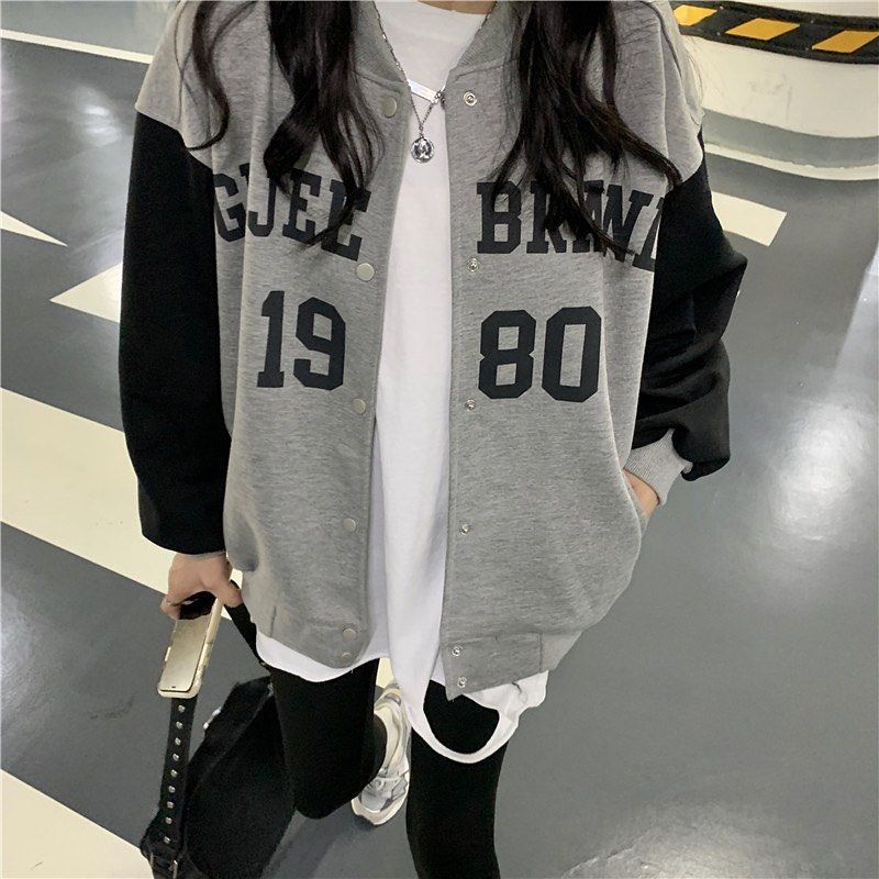 Jaket Varsity Wanita Oversize Gejee Brand | Sweater Jaket Baseball Varsity Jumbo Oversize | Baseball | Varsity