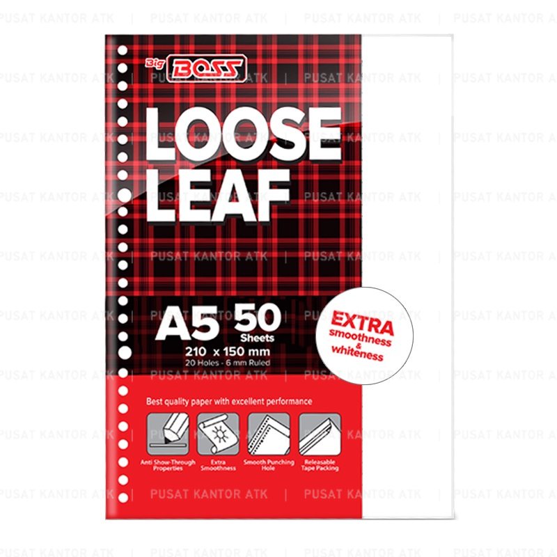 

Kertas Binder Big Boss Loose Leaf Polos Plain A5 50 Lembar Kertas Bergaris