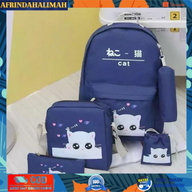 

[TERBARU] Tas sekolah anak ransel backpack fashion set kucing - Navy