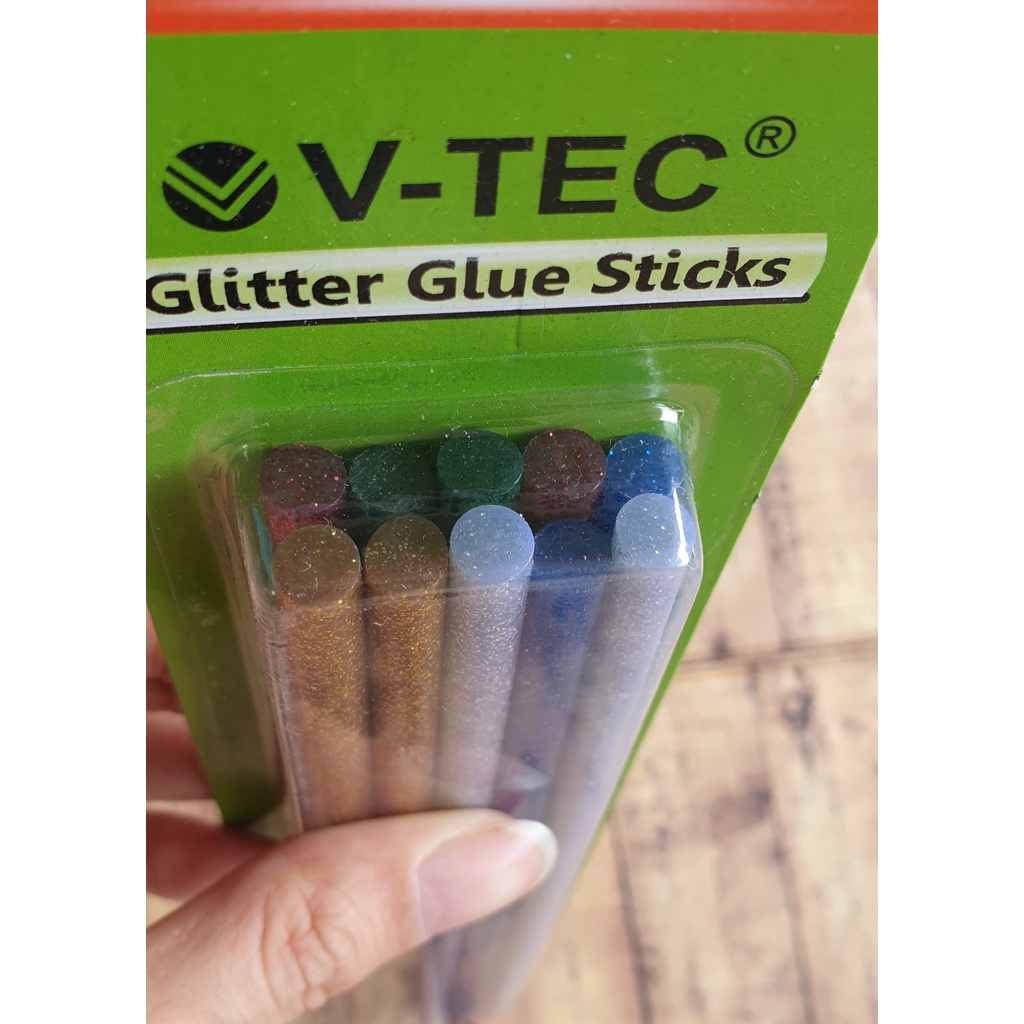 10Batang Refill Glue Gun Glitter VTEC Warna MIX - Isi Lem Tembak Keci 7mm Panjang 20cm - Lem Bakar