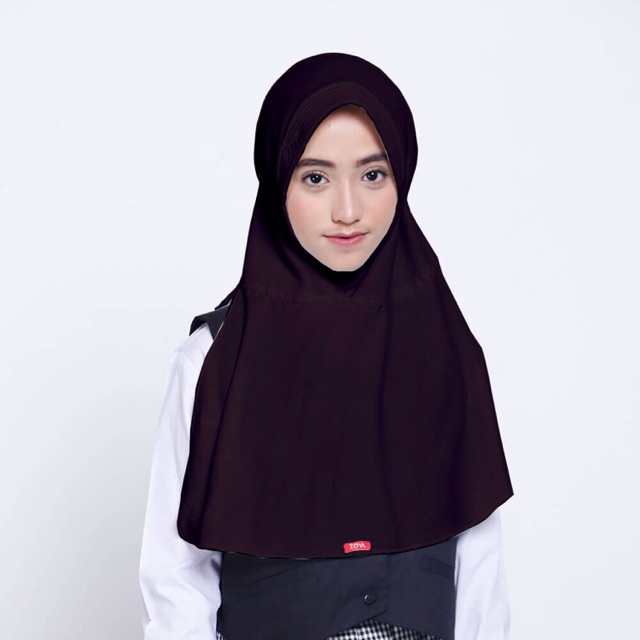 KERUDUNG ANAK / KERUDUNG SEKOLAH ZOYA / BERGO / HIJAB INSTAN - KREATIFMIDI COKLAT