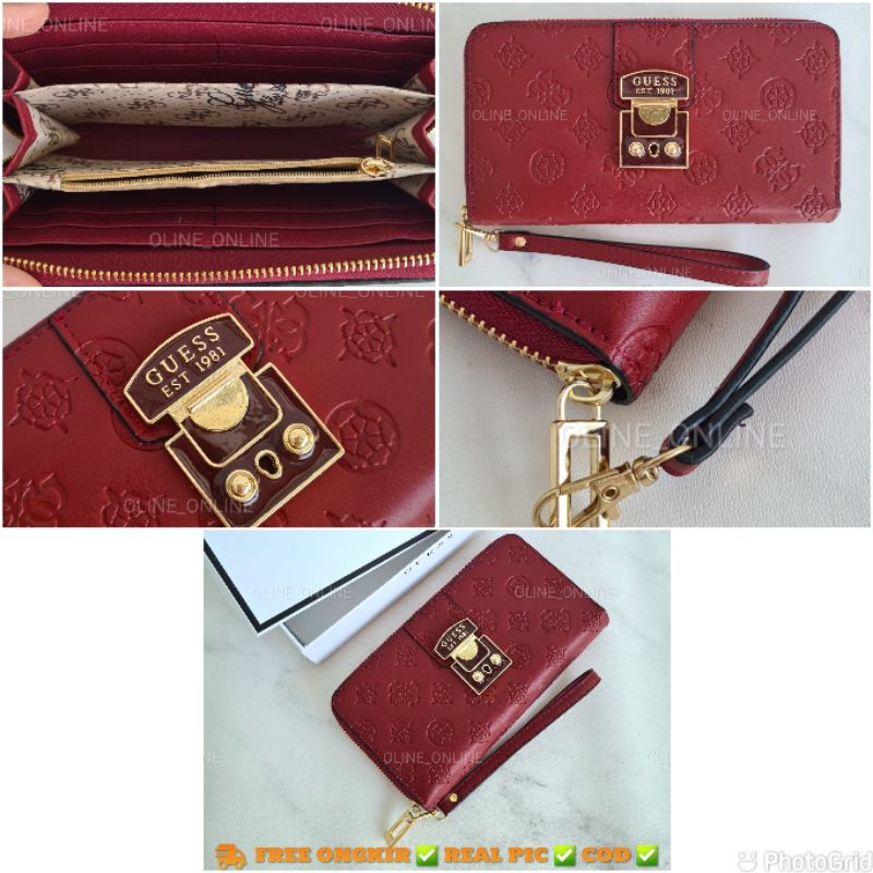 dompet wanita carlong dengan handle pouch wallet wrislet emboss gs logo zipper carryall long big size gb