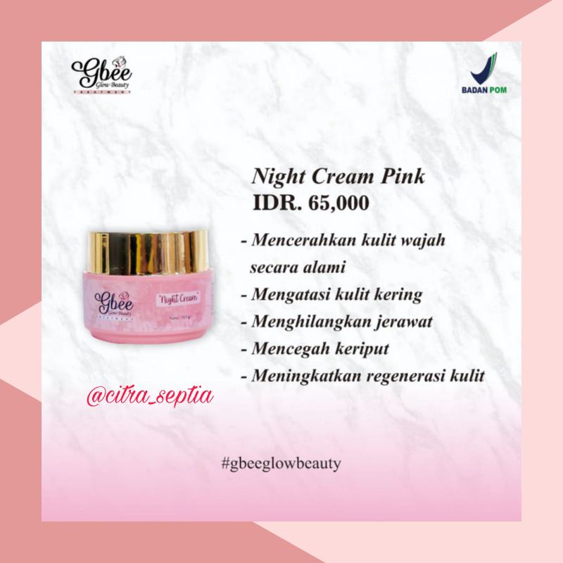 (TERMURAH) ECERAN/SATUAN GBEE GLOW BEAUTY SKINCARE BPOM-Night Cream Pink