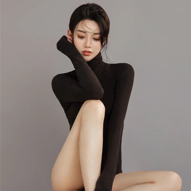 #Sisjuly# Selebriti seksi one-piece T-shirt turtleneck ketat atasan kemeja bottoming menebal