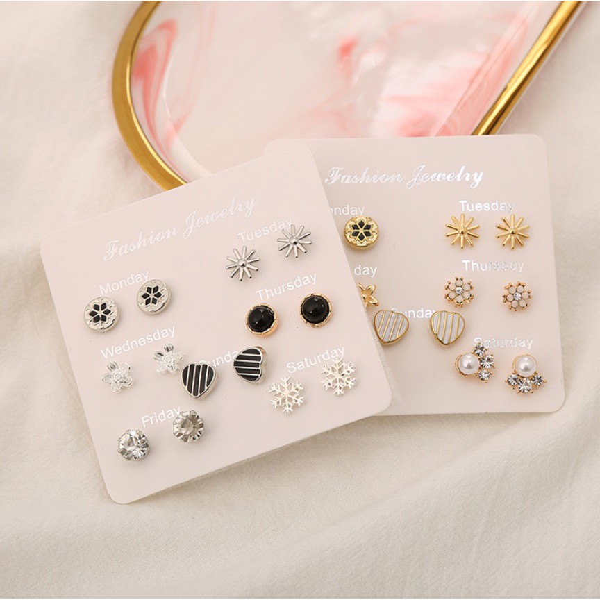 7 Pasang Anting Tindik Tusuk Set #2 Satu Minggu Week Ins Korea Fashion Plug Earrings Korean Style