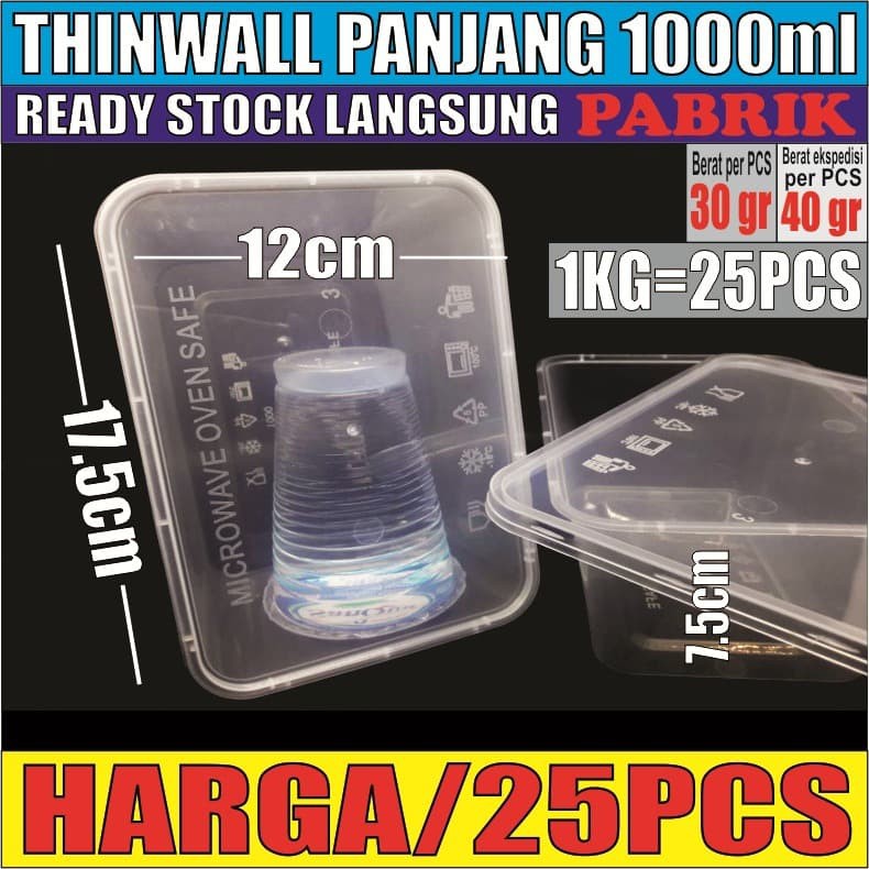 Kotak Makan 1000 ml Tempat Box Nasi Mangkok Plastik Thinwall/Thin Wall