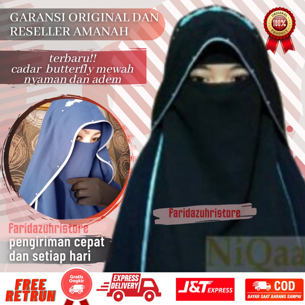 Cadar Niqab Butterfly 2 Layer Kancing Bunga Flower