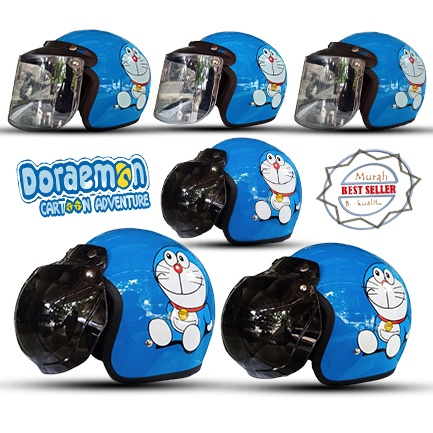 Helm Bogo Dewasa Motif Doraemon Kaca Datar Hitam Kaca datar Silver Pelangi Untuk Pria Dan Wanita SNI