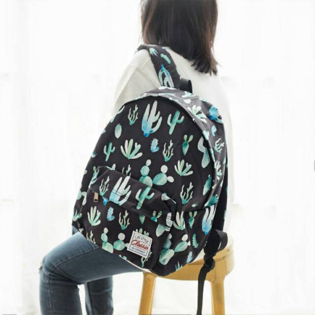 

Cactus Style Canvas Backpack_tas sekolah