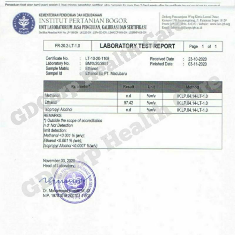 Alkohol  70 %  dan  96% Food Grade 5 liter GDCorp Original sertifikat IPB