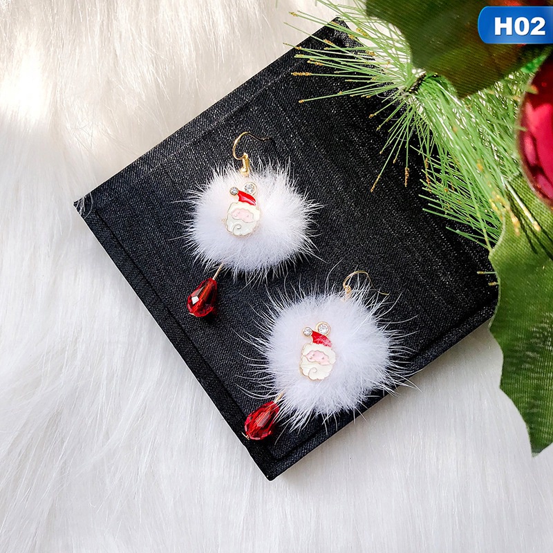 Fancyqube Anting Gantung Panjang Model Santa Claus / Snowman / Rusa / Bola Velvet Putih / Merah Untuk Wanita 2022