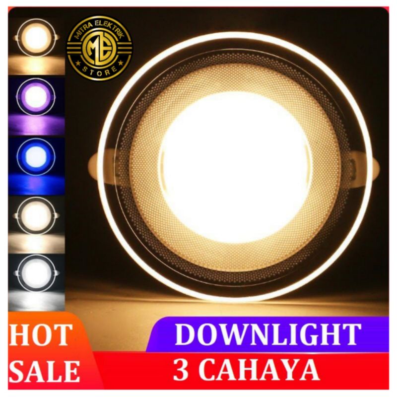 Lamou downlight 3 cahaya Kuning Biru Ungu 6w  lampu tempel Langit Langit 220volt