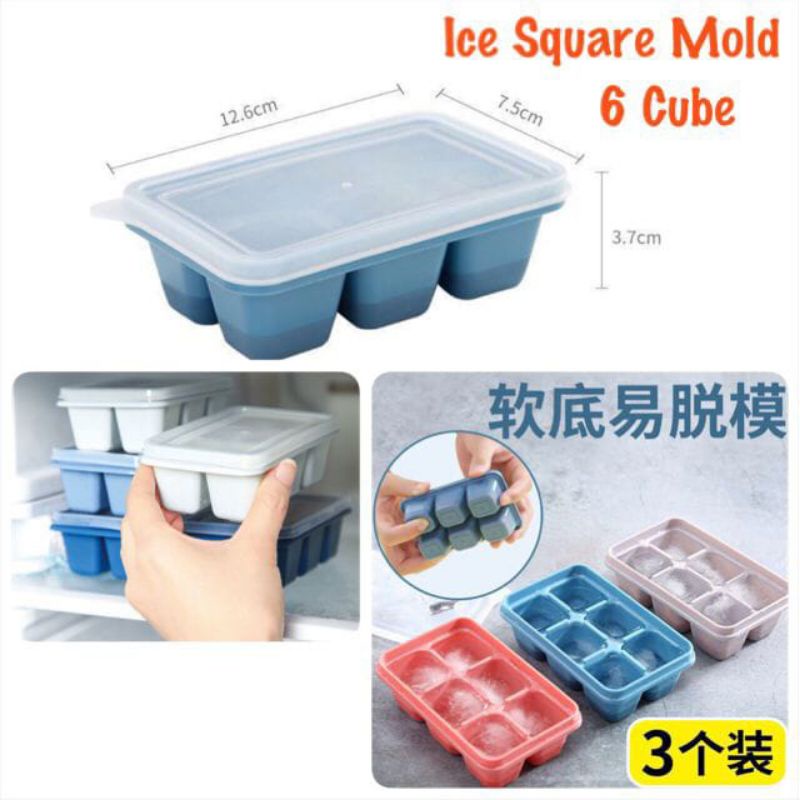 0ICE CUBE TRAY Cetakan Es Batu Plastik dengan  tutup / Ice Square Mold 6 Cube