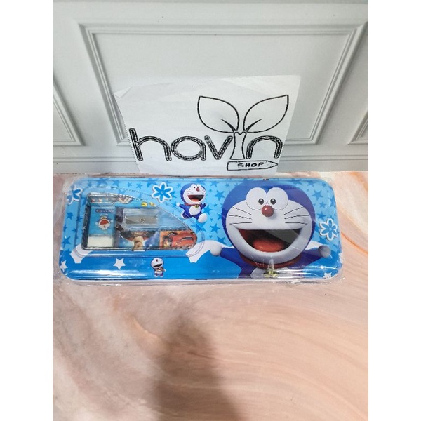 KOTAK PENSIL KALENG ada ISI ukuran TANGGUNG/PENCIL CASE-Doraemon