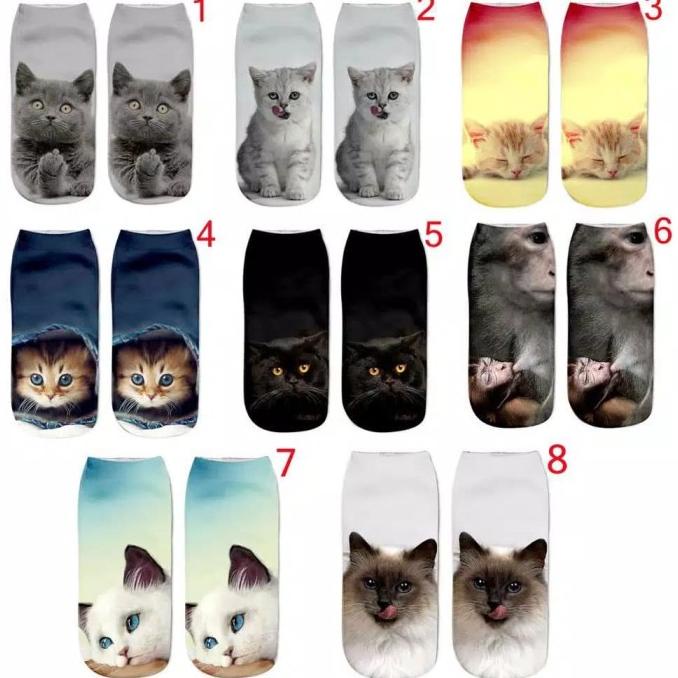 Kaos Kaki Pendek Wanita Lucu Imut Import Motif Kucing Dan Monyet