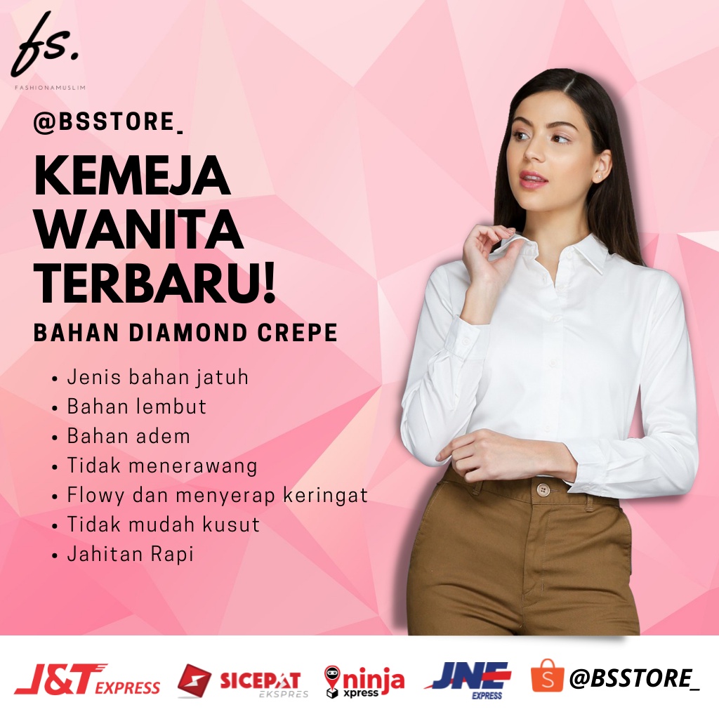 Baju Atasan Pakaian Kemeja Wanita Polos Basic Katun Pinguin Lengan Panjang Casual Kombinasi Shirt Ke