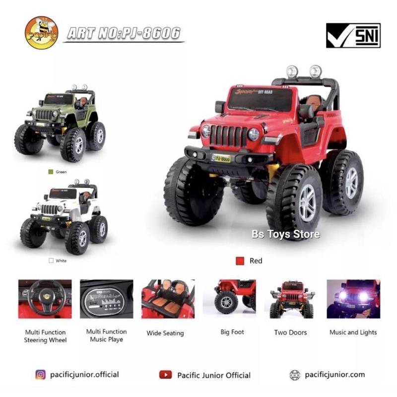 MAINAN ANAK MOBIL AKI PACIFIC PJ 8606 JEEP BIGFOOT 4 WD