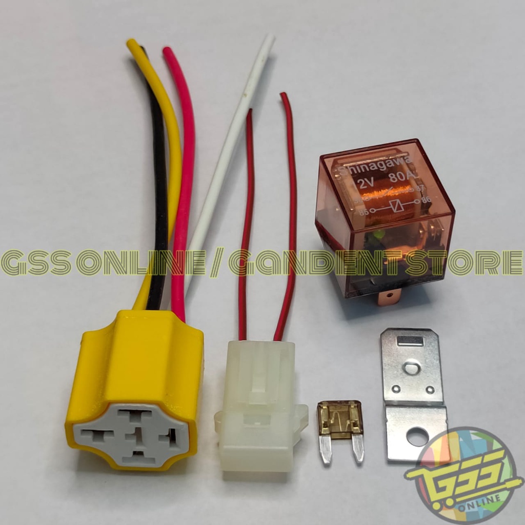 Paket lengkap Relay 4 kaki 12v 80a kaki 4 socket relay KERAMIK kaki 4 dan rumah sekring mini DX BONUS FUSE