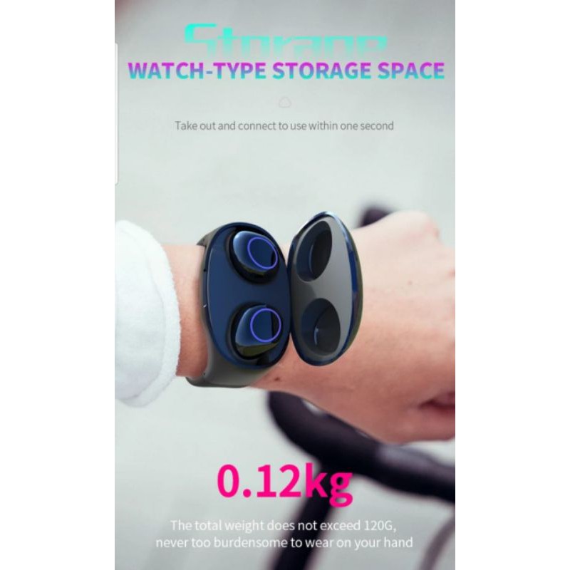 EARPHONE BLUETOOTH HM50 TWS ORI* PORTABLE BRACELET HEADSET*WATCH-TYPE STORAGE SPACE