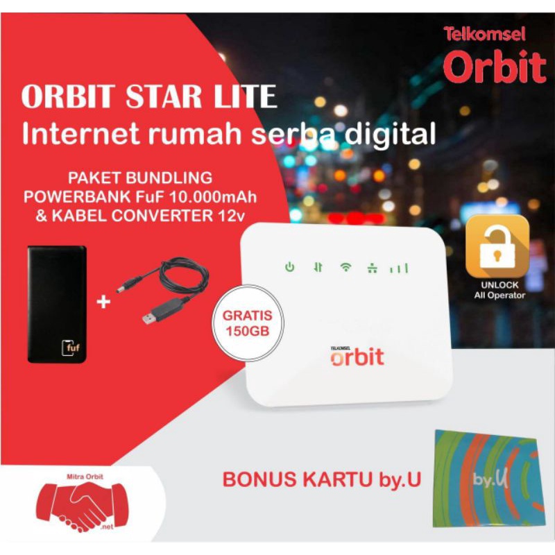 (PAKET LENGKAP) Modem Orbit Star Lite + Kabel Converter 12v + Powerbank 10.000mAh