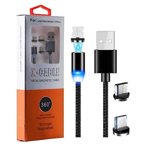 PAKET Kabel Data Magnetic Kabel USB 3 in1 magnetic Lighting Type C dan Micro LED Kabel Charger cesan