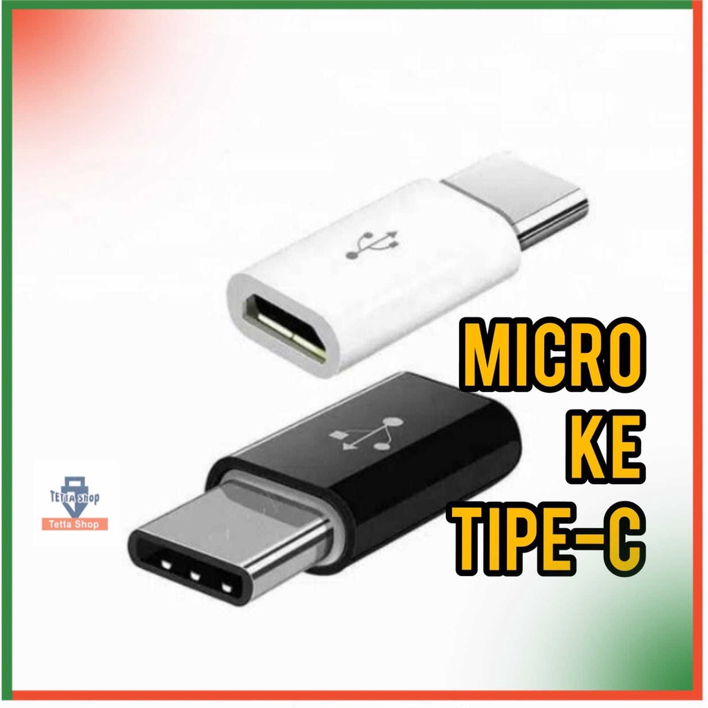 Sambungan Cas dari Micro ke Tipe C Adapter Converter Male to Female Konverter HP Biasa Ke Type C Hitam dan Putih