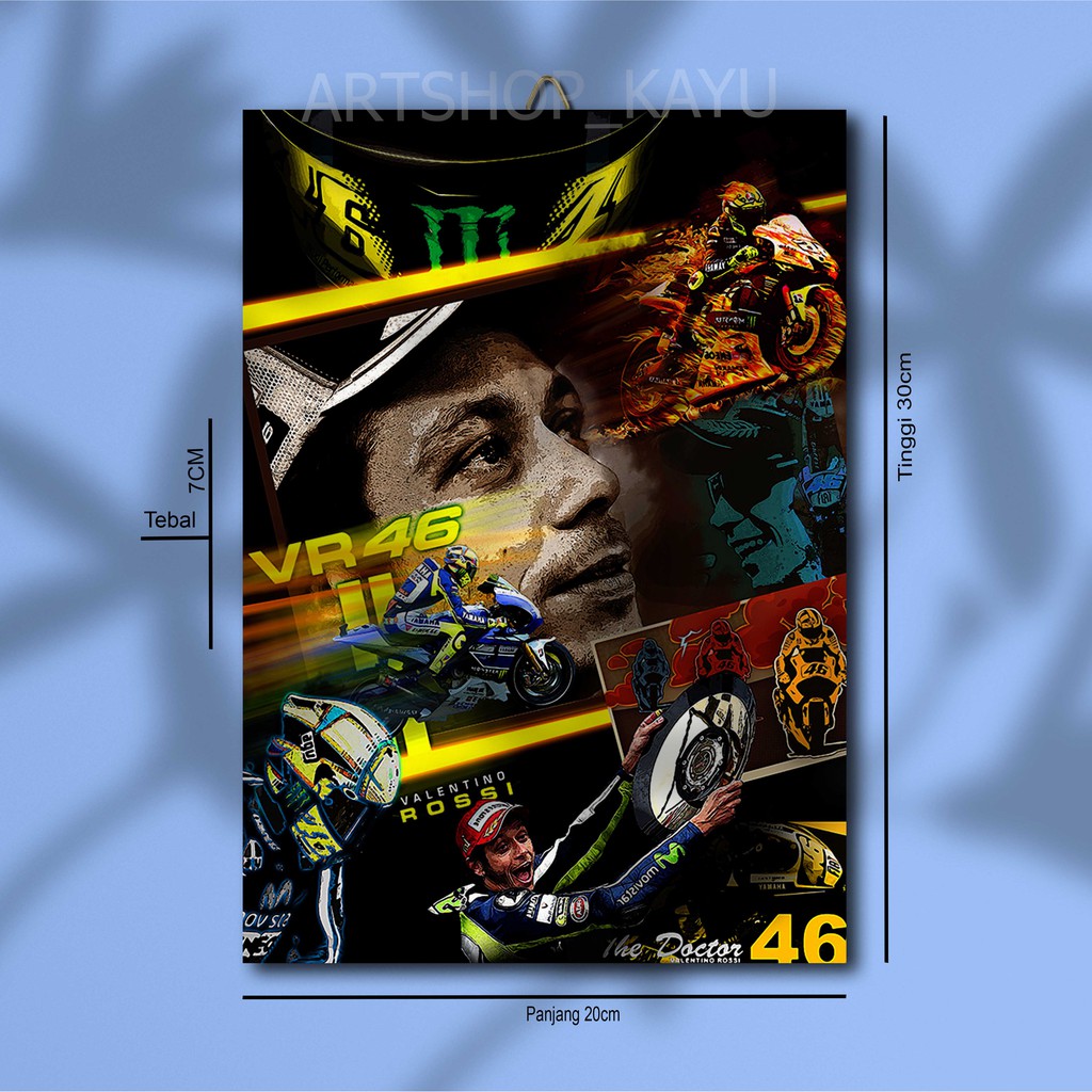 Hiasan dinding MOTO GP VALENTINO ROSSI Poster Kayu Pajangan Rumah/ dekorasi dinding / Walldecor