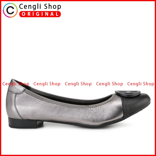 SEPATU FLAT KULIT HUSH PUPPIES WANITA ORIGINAL TERBARU SILVER HW08