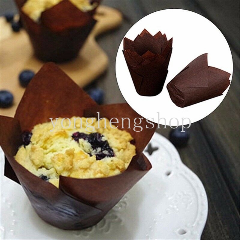 50 Pcs Cetakan Cupcake / Coklat / Muffin Bentuk Bunga Tulip Bahan Kertas Untuk Pesta Pernikahan