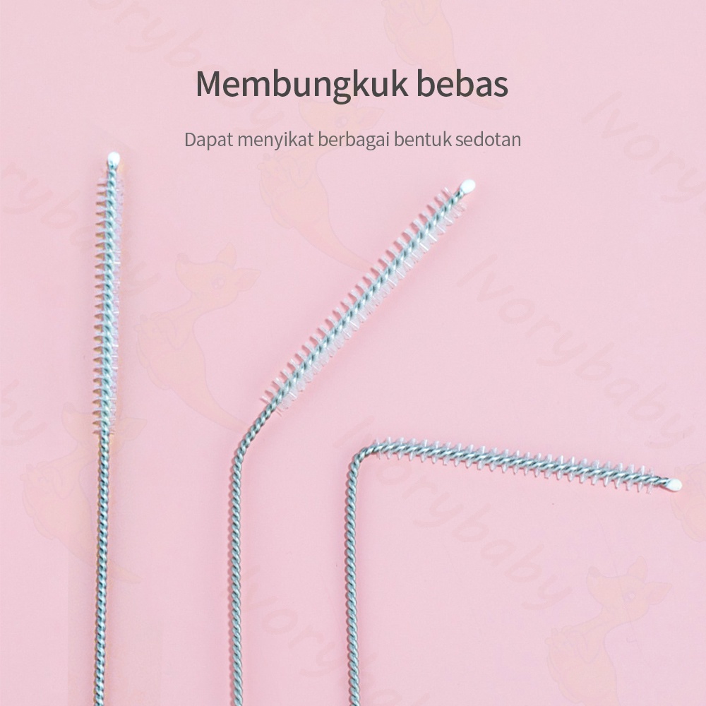 Ivorybaby Sikat Sedotan Stainless Brush Straw Sikat Dot Bayi