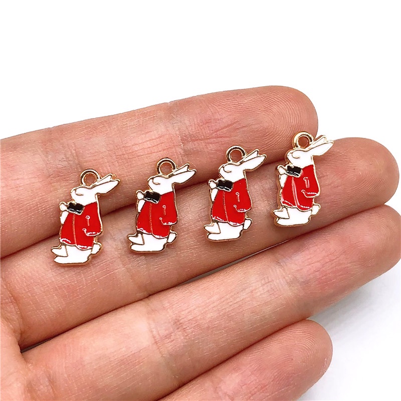 4pcs Liontin Enamel Bentuk Kelinci Bahan Alloy Charms