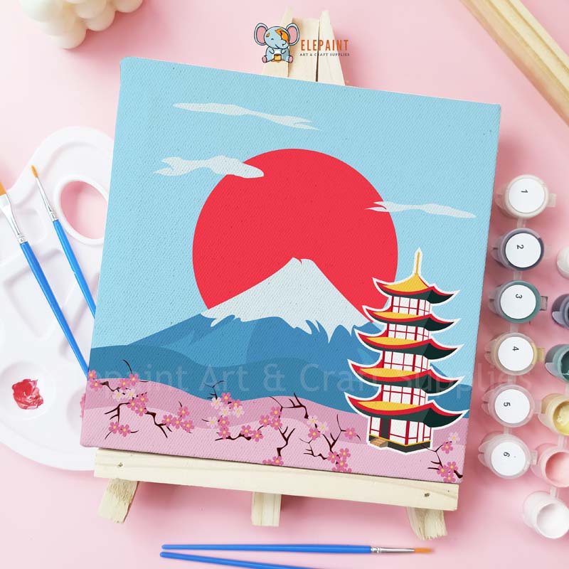 

Paint By Number 20x20cm Beautiful Japan DIY Painting Kit Mewarnai Lukisan Japanese with Wooden Frame Numbers