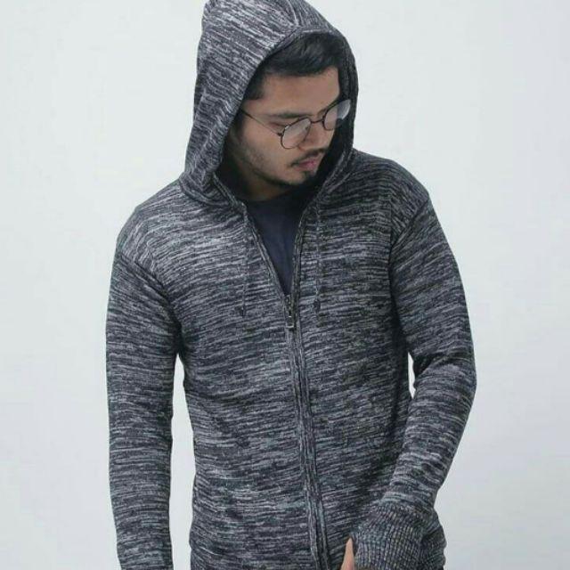 DAMSSHOP - SWEATER RAJUT ARIEL TWIST TWOTONE CARDIGAN (UNISEX)-Hitam