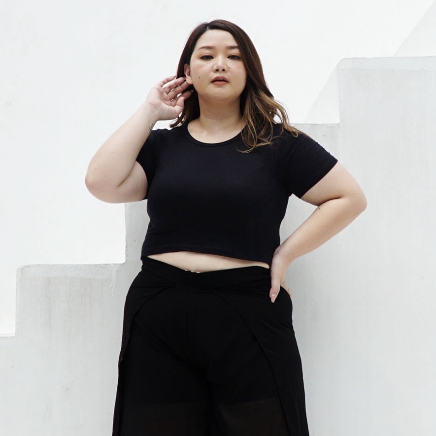 KAOS CROP RAYON BASIC JUMBO (SIZE XL-XXL) - Baju Atasan Wanita Crop | T-Shirt Lengan Pendek | Crop T