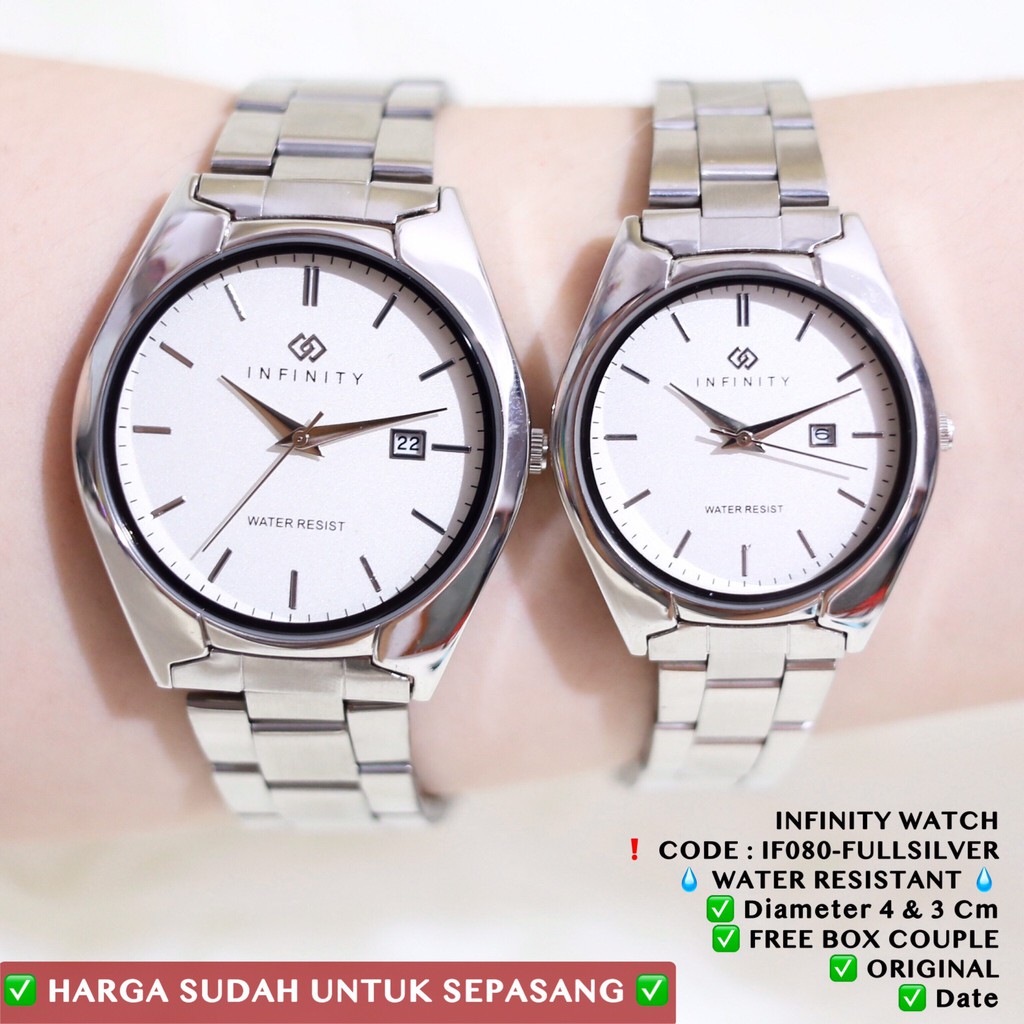 Jam tangan couple rantai INFINITY original pria dan wanita anti air stainless steel free box IF055