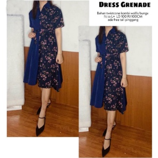 Baju Dress Pesta Natal Mini Dress Wanita Dewasa Combi Flower / Baju Dress Pesta Natal Tahun Baru Wan