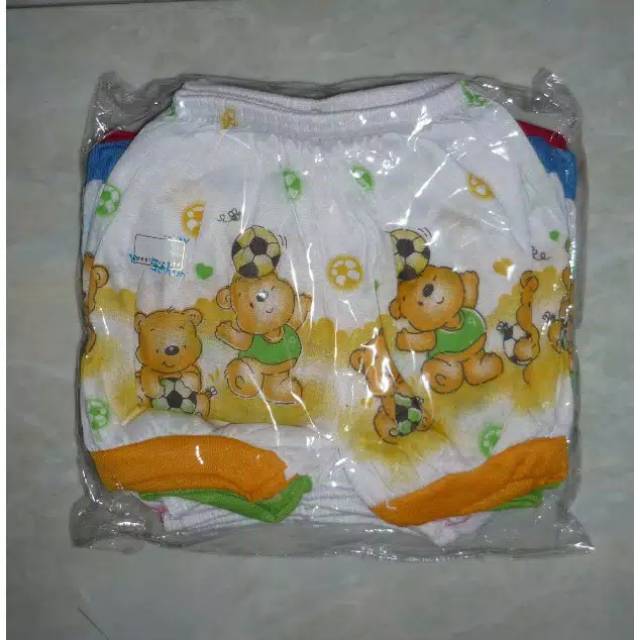 1 LUSIN CELANA PENDEK PUTIH bayi putih motif gambar warna sablon biru merah oranye newborn 1th