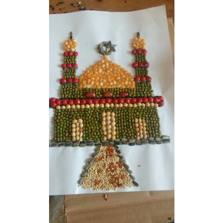 

D3W! kolase biji bijian gambar masjid prakarya