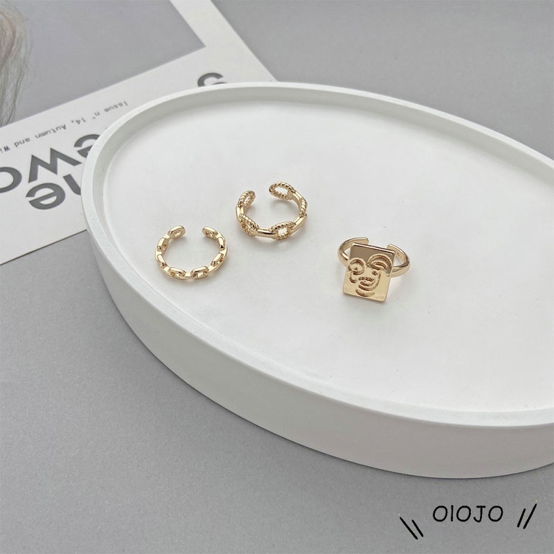 3pcs / Set Cincin Rantai Emas Model Terbuka Dapat Disesuaikan Untuk Aksesoris - ol