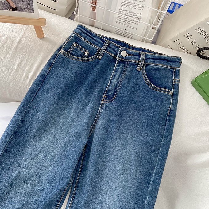 Korean Highwaist Lurus Celana Jeans Panjang Wanita Melar