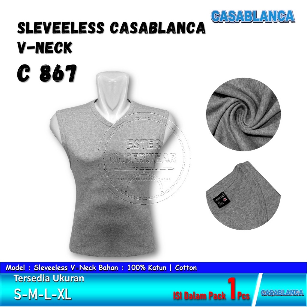 Kaos Sleeveless | Runcool Casablanca V-Neck C 867 Isi-1Pcs