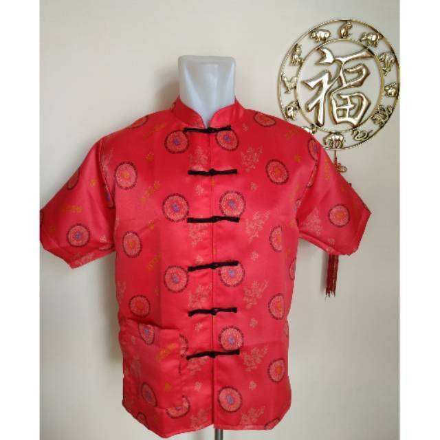Baju Cheongsam Pria Kemeja Dewasa Sincia Imlek Merah